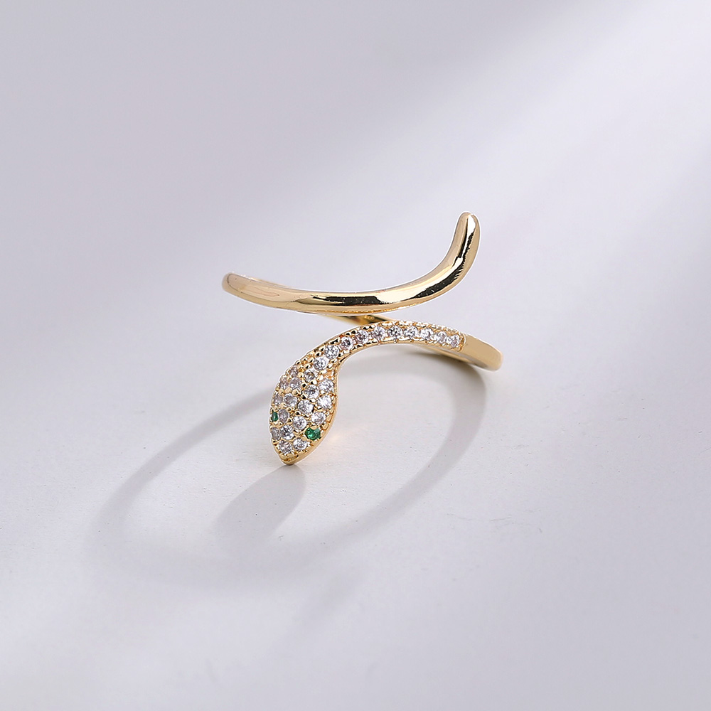 Fashion Adjustable Micro Inlaid Zircon Green Eyes Snake Opening Copper Ring display picture 5