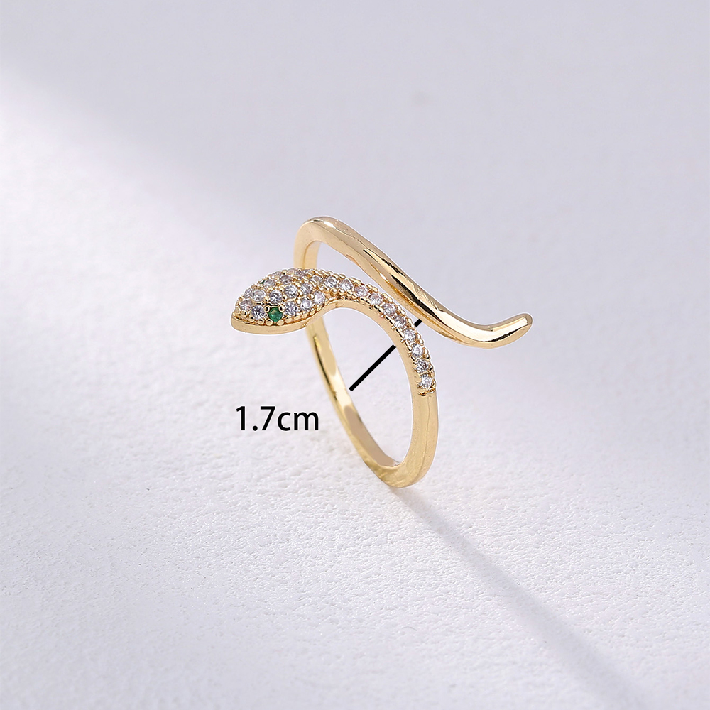 Fashion Adjustable Micro Inlaid Zircon Green Eyes Snake Opening Copper Ring display picture 6