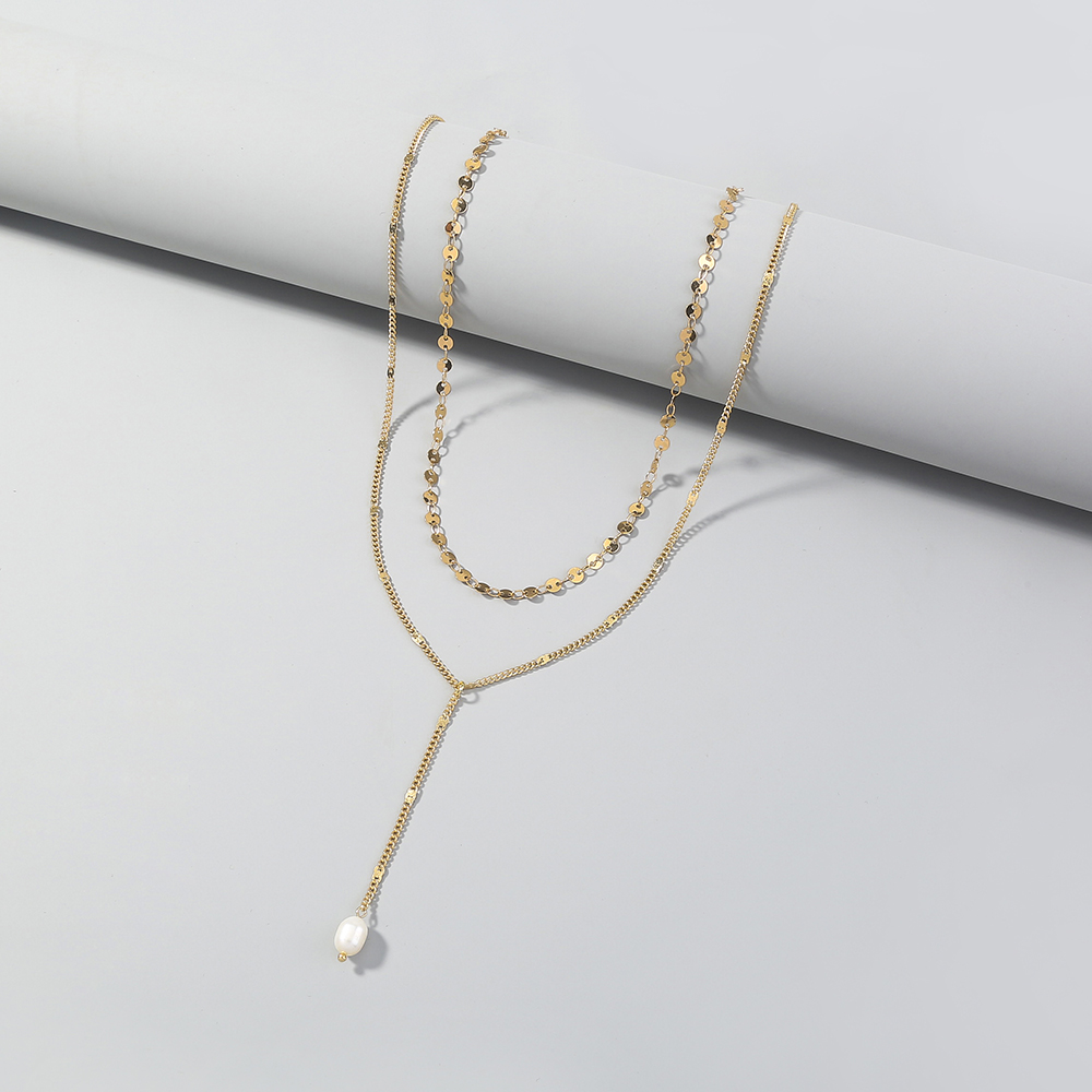 Mode Süße Doppel-schicht Perle Anhänger Schlüsselbein Kette Kupfer Halskette display picture 3