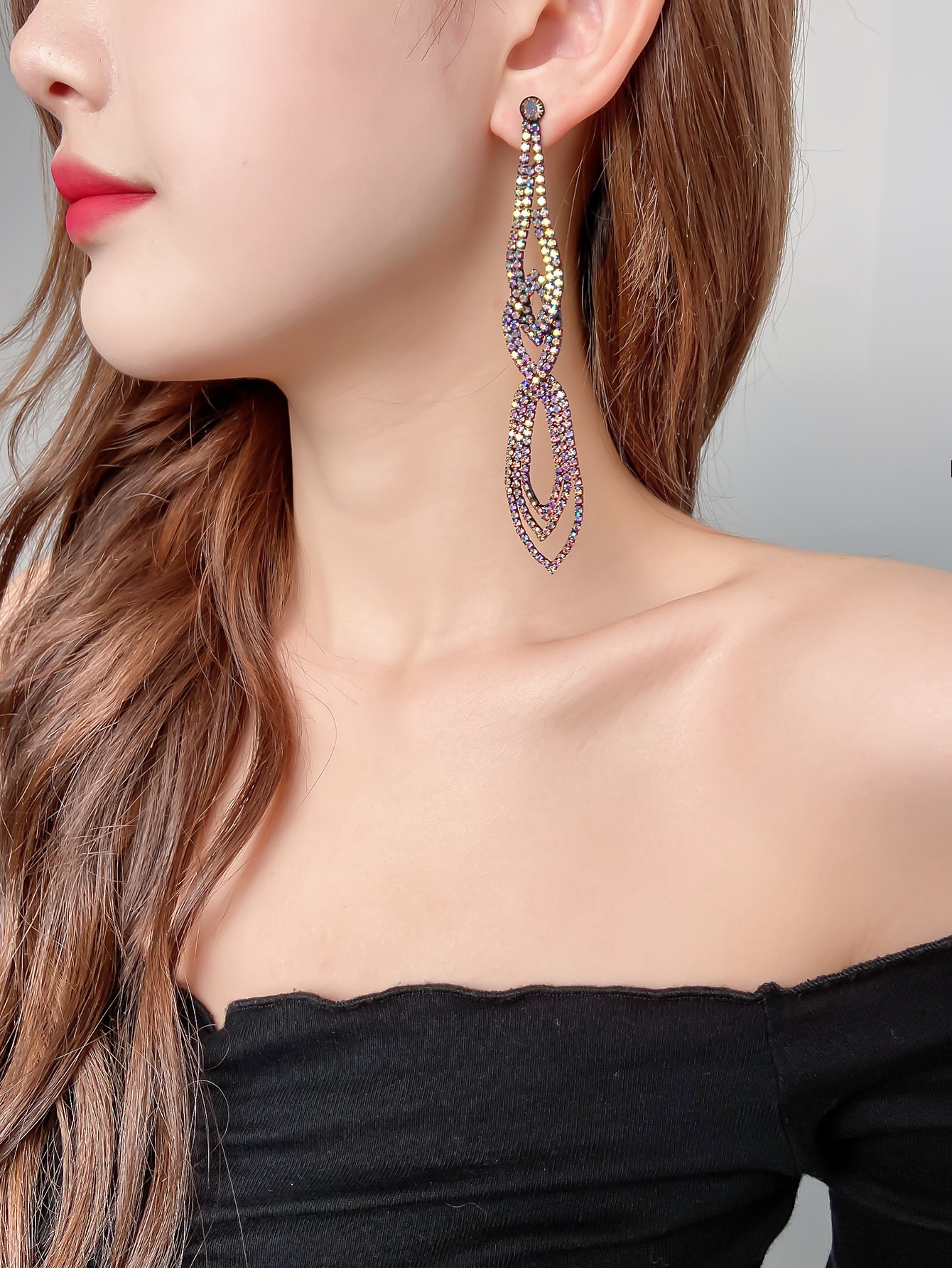 Retro Alloy Rhinestone Printing Ear Studs Banquet Unset Drop Earrings display picture 1