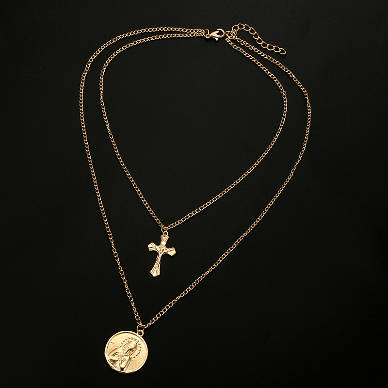 Retro Cross Chain Alloy  Pendant Multi-layer Gold Necklace display picture 2