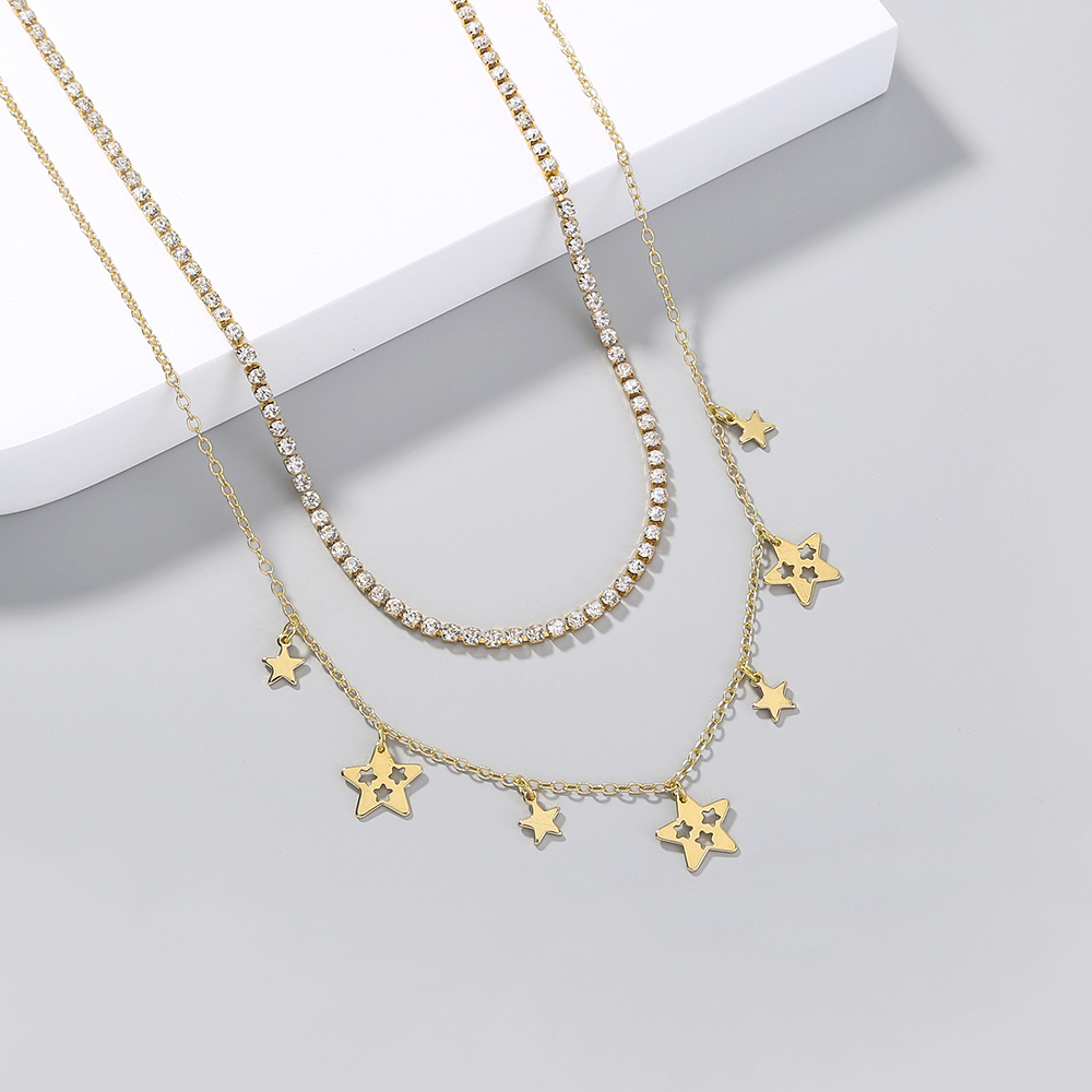 Fashion Simple Star Tassel Inlaid Zircon Chain Double Layer Copper Necklace display picture 3