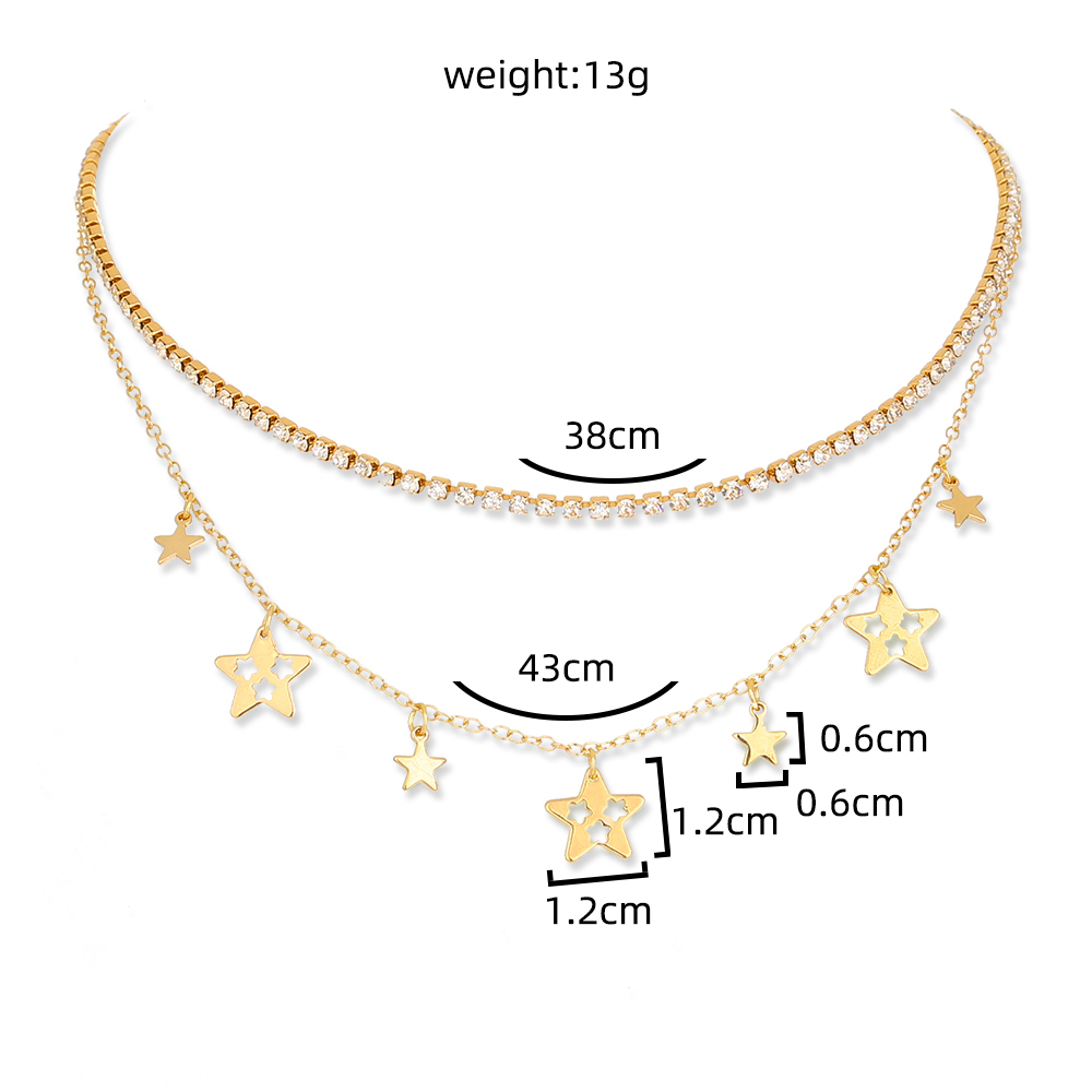 Fashion Simple Star Tassel Inlaid Zircon Chain Double Layer Copper Necklace display picture 6