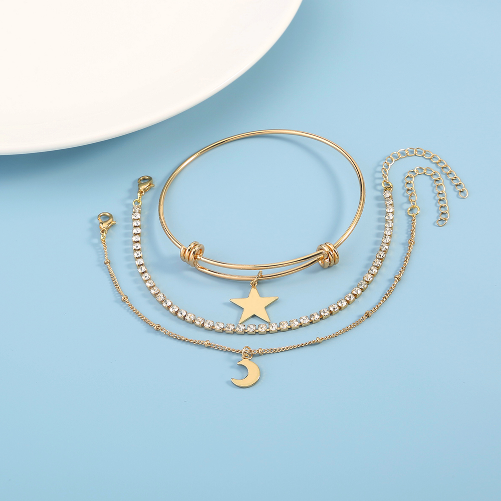 New Fashion Moon Star Opening Inlaid Alloy Bracelet Three-piece Set display picture 3