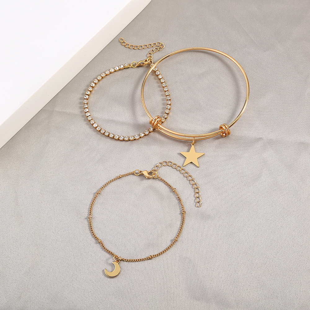 New Fashion Moon Star Opening Inlaid Alloy Bracelet Three-piece Set display picture 5