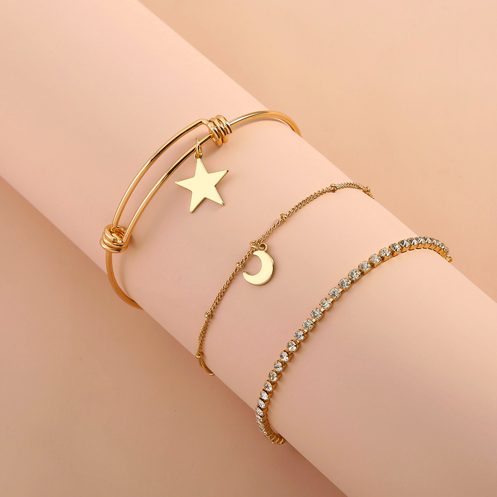 New Fashion Moon Star Opening Inlaid Alloy Bracelet Three-piece Set display picture 6