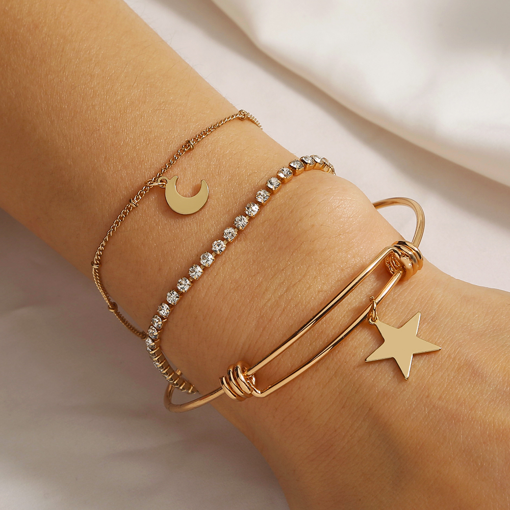 New Fashion Moon Star Opening Inlaid Alloy Bracelet Three-piece Set display picture 7