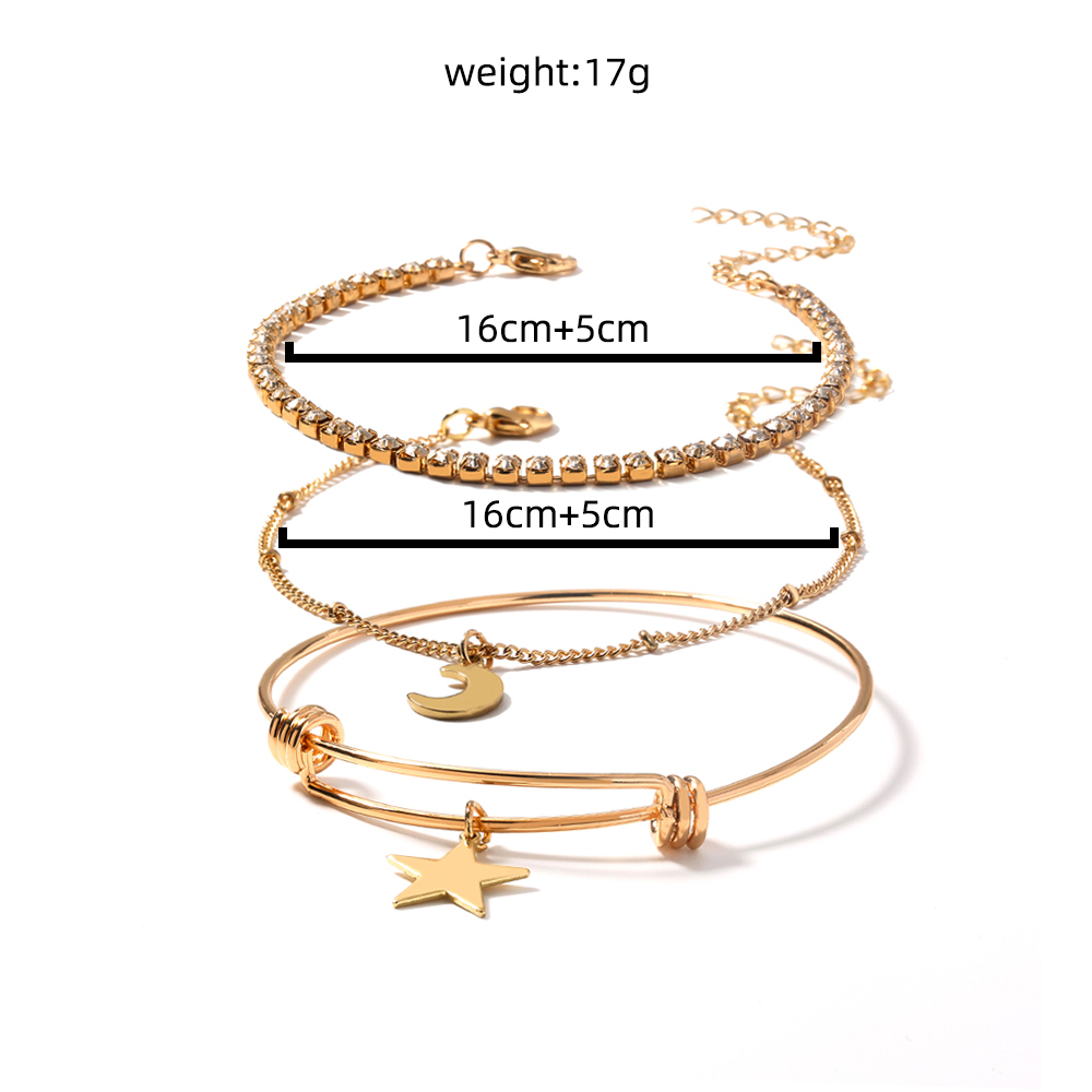 New Fashion Moon Star Opening Inlaid Alloy Bracelet Three-piece Set display picture 8
