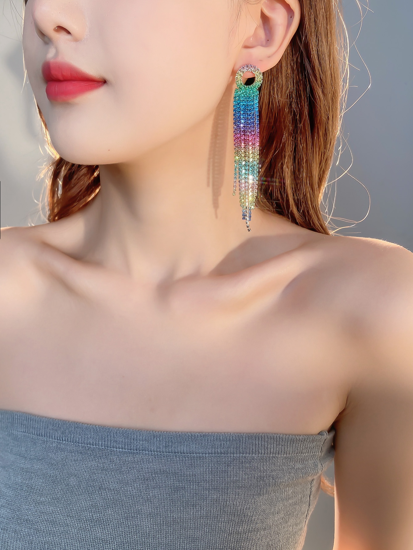 Simple Style Alloy Rhinestone Tassel Earrings Banquet Unset Drop Earrings 2 Pieces display picture 1