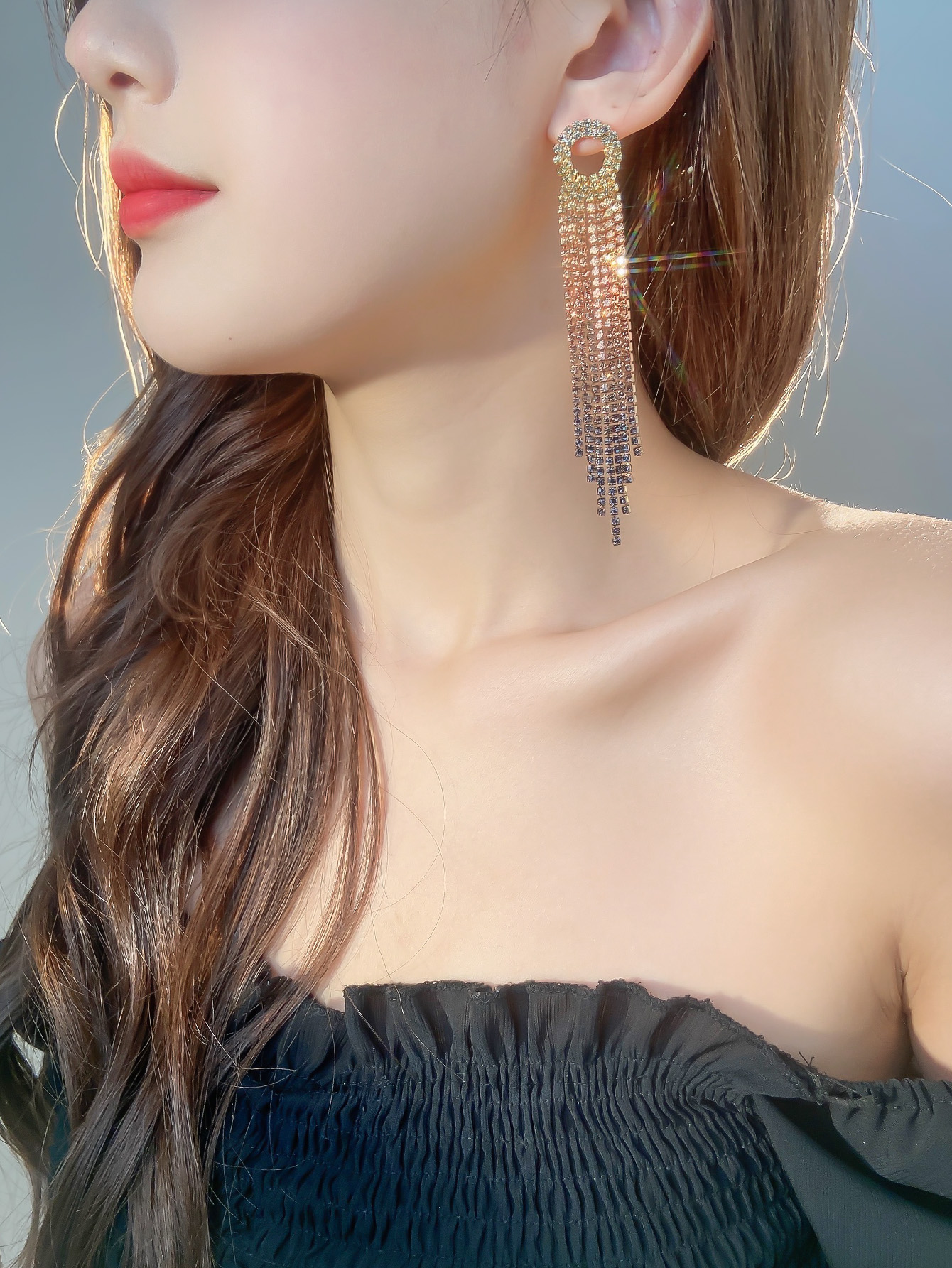 Simple Style Alloy Rhinestone Tassel Earrings Banquet Unset Drop Earrings 2 Pieces display picture 4