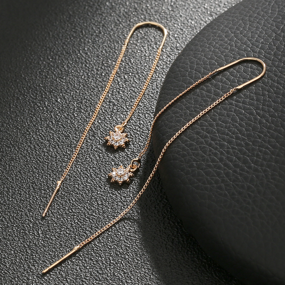 Fashion Geometric Handmade Drop Inlaid Zircon Flower Copper Earrings display picture 3