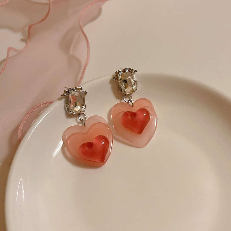 Cute Style Gradient Color Heart Inlaid Zircon Pendant Earrings display picture 2