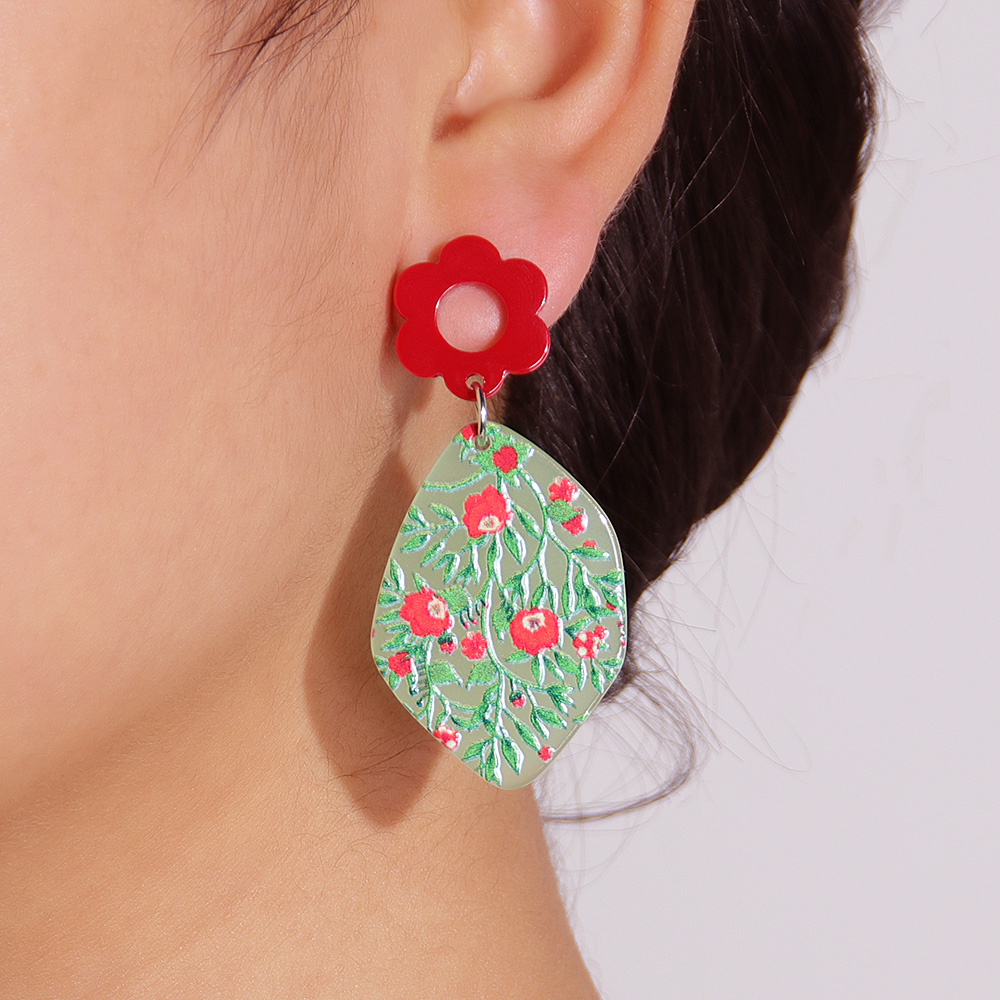 New Embossed Painted Jelly Plate Flower Heart Irregular Acrylic Earrings display picture 1