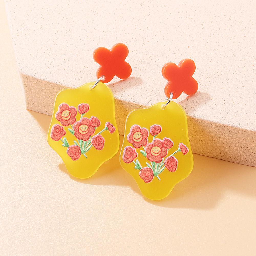 New Embossed Painted Jelly Plate Flower Heart Irregular Acrylic Earrings display picture 6