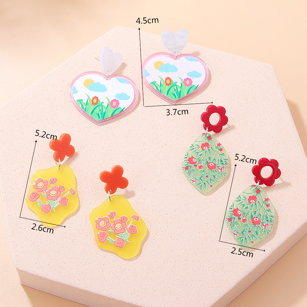 New Embossed Painted Jelly Plate Flower Heart Irregular Acrylic Earrings display picture 7