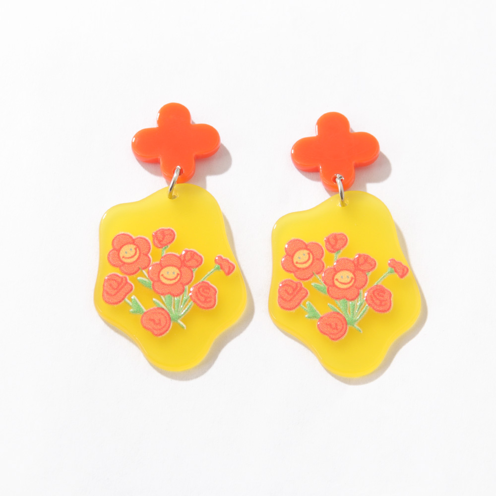 New Embossed Painted Jelly Plate Flower Heart Irregular Acrylic Earrings display picture 8