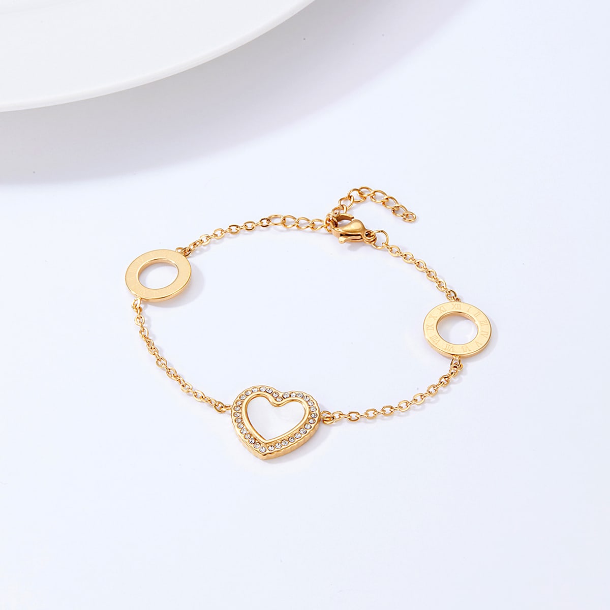Fashion Creative Simple Stainless Steel Inlaid Zircon Heart And Circle Bracelet display picture 1