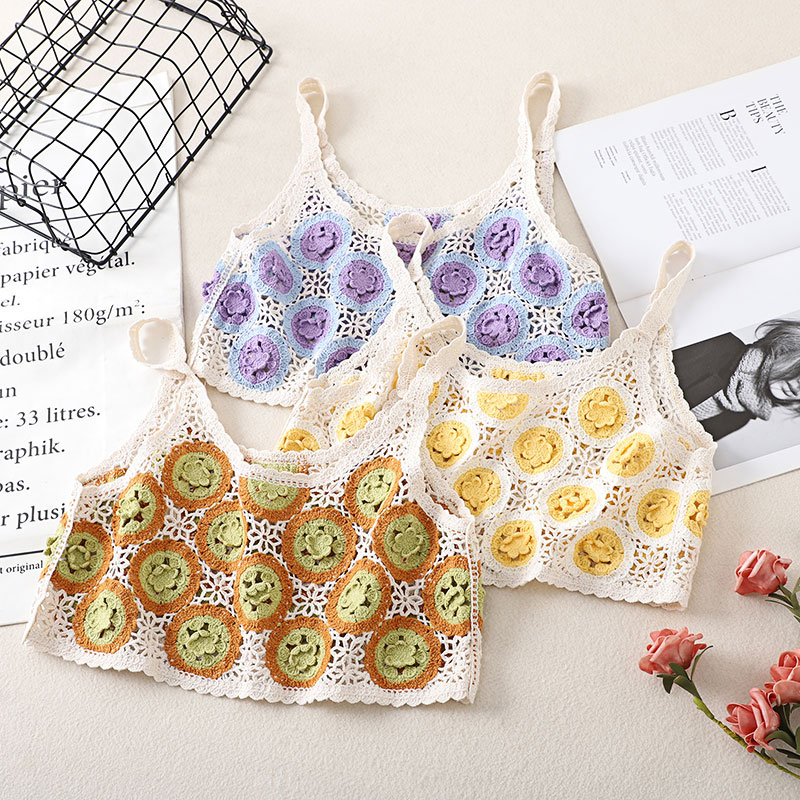 Spring And Summer New Style Crocheted Hollow Knitted Sling Vest Top display picture 2