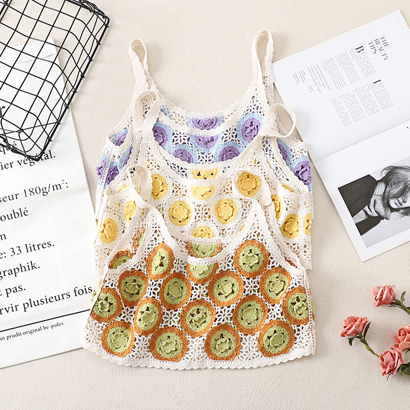 Spring And Summer New Style Crocheted Hollow Knitted Sling Vest Top display picture 3