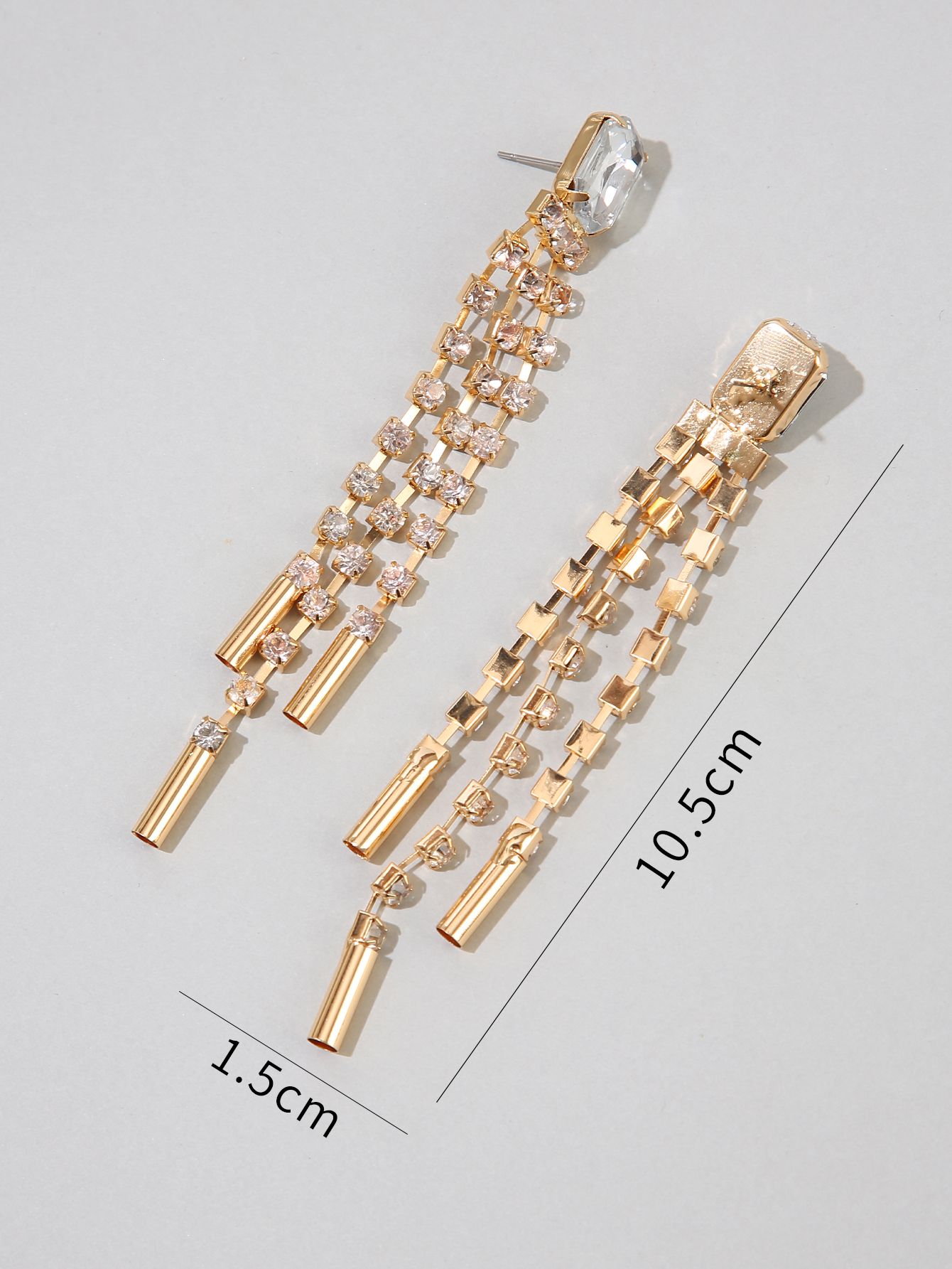 Fashion Long Geometric Inlay Crystal Tassel Women Alloy Earrings display picture 4