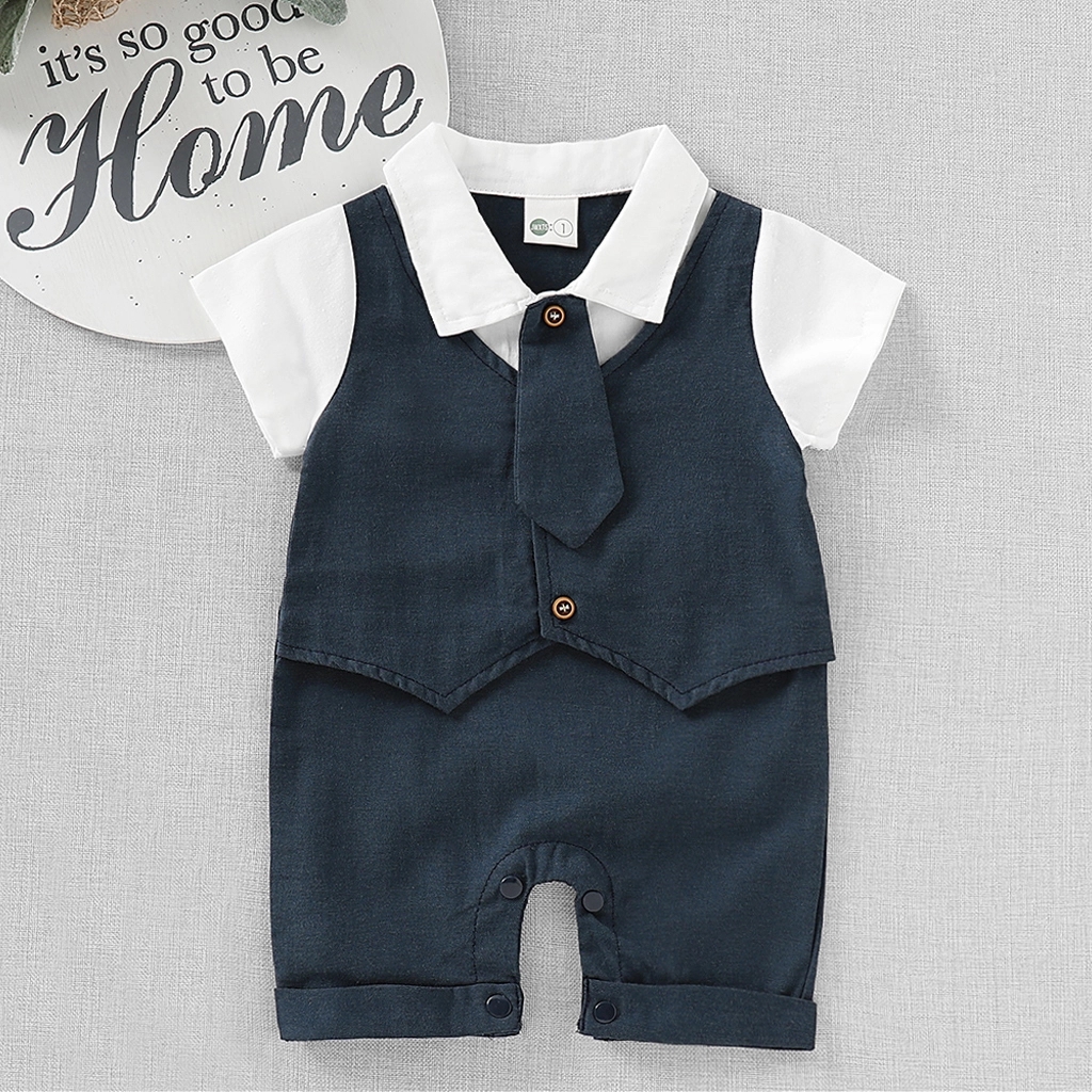 Fashion Simple Baby Romper Square Collar Tie Gentleman Suit display picture 1
