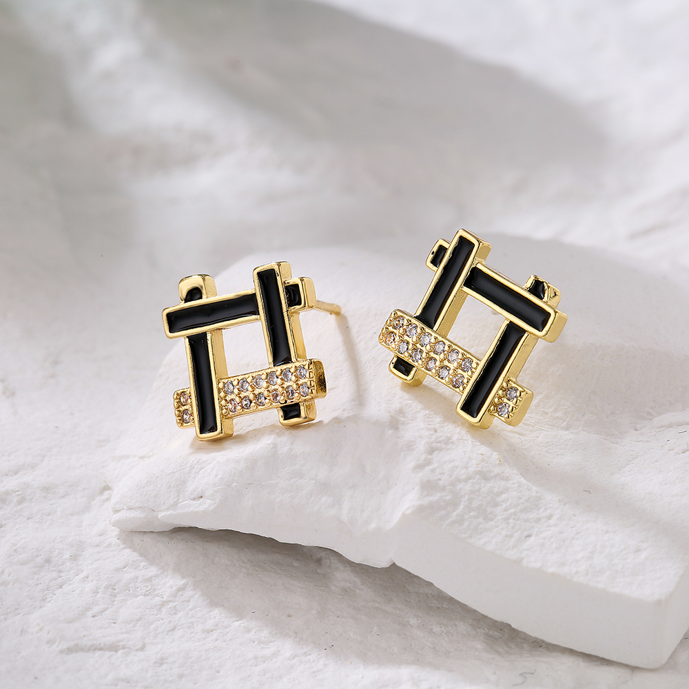 New Fashion Geometric Plating 18k Gold Zircon Dripping Copper Ear Studs display picture 1