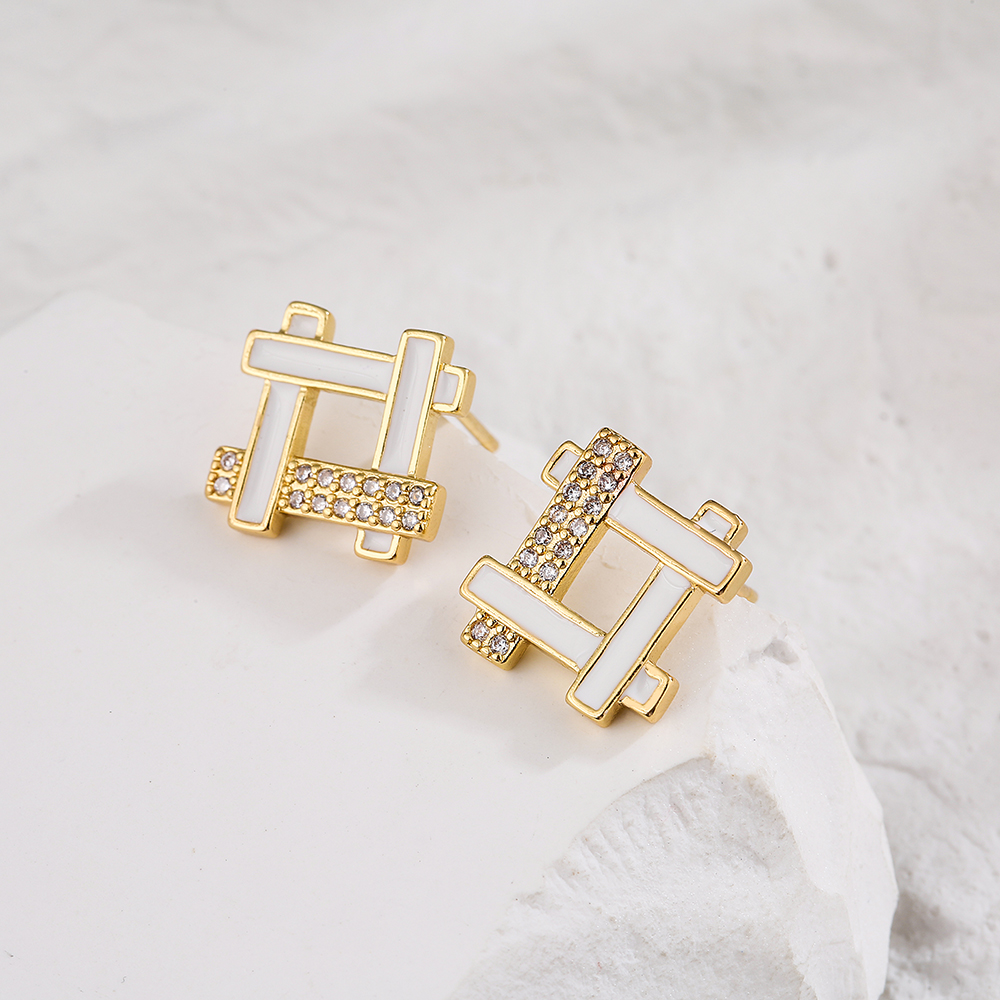 New Fashion Geometric Plating 18k Gold Zircon Dripping Copper Ear Studs display picture 2