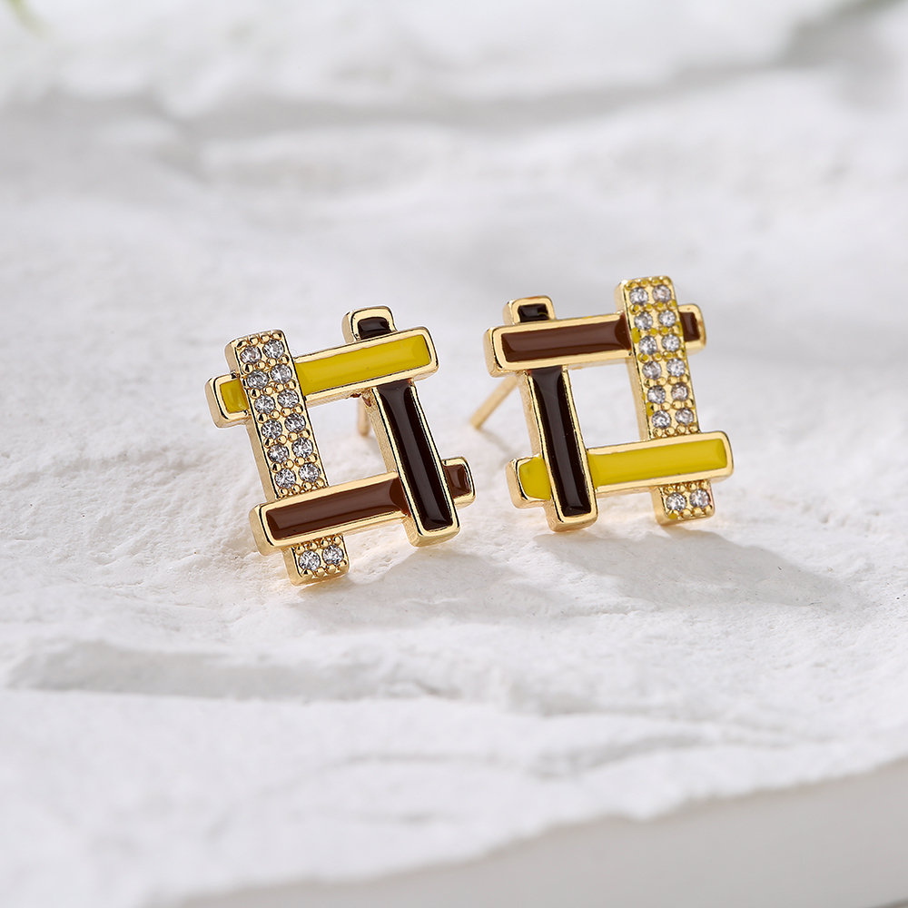 New Fashion Geometric Plating 18k Gold Zircon Dripping Copper Ear Studs display picture 3