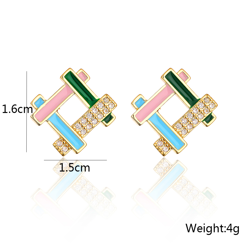 New Fashion Geometric Plating 18k Gold Zircon Dripping Copper Ear Studs display picture 4