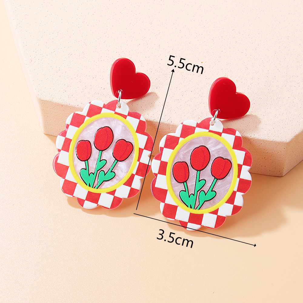 2022 New Water Pattern Plate Color Summer Tulip Plaid Acrylic Earrings display picture 9