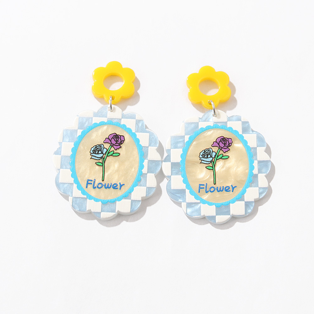 2022 New Water Pattern Plate Color Summer Tulip Plaid Acrylic Earrings display picture 10