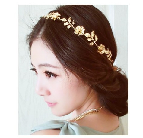 Women's Sweet Leaves Flower Alloy Diamond Artificial Rhinestones Hair Band display picture 3