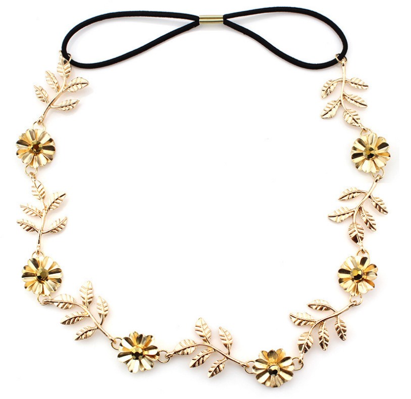Women's Sweet Leaves Flower Alloy Diamond Artificial Rhinestones Hair Band display picture 4