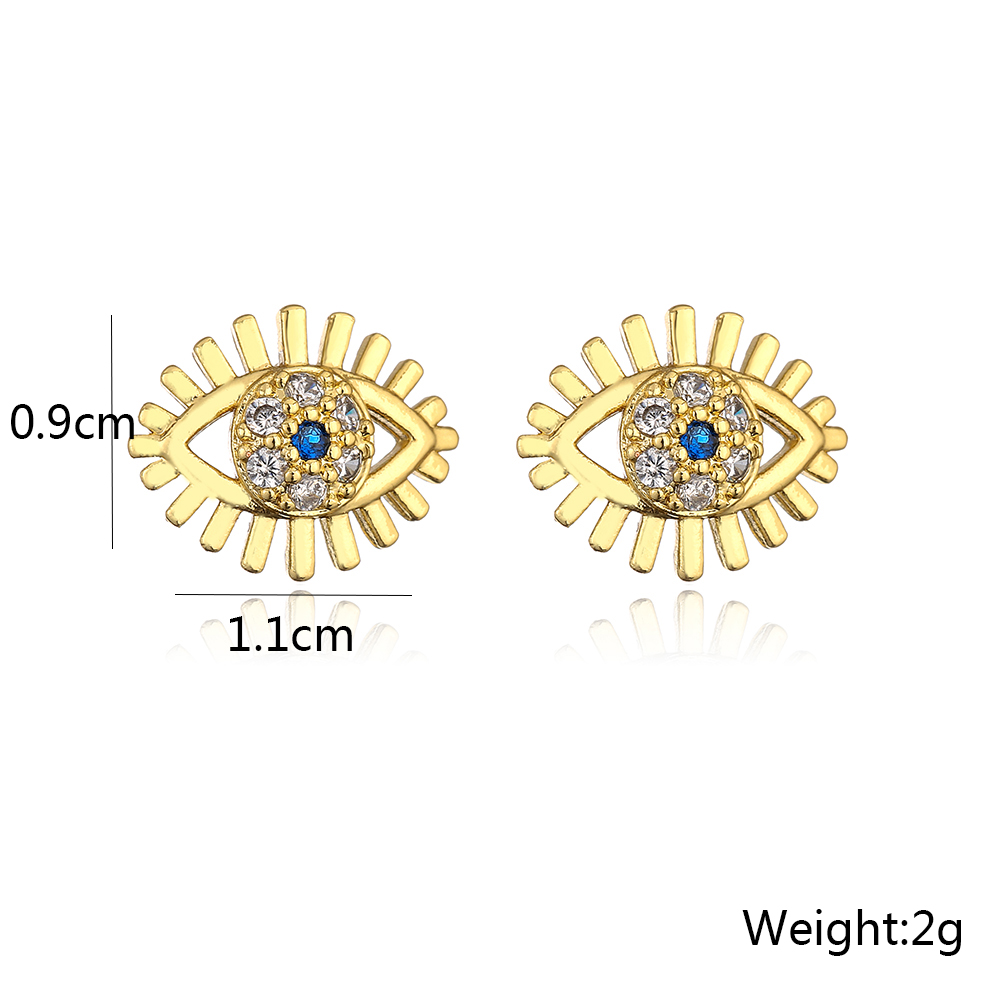 Fashion Plating 18k Gold Micro Inlaid Zircon Eye Copper Ear Stud Earrings display picture 2