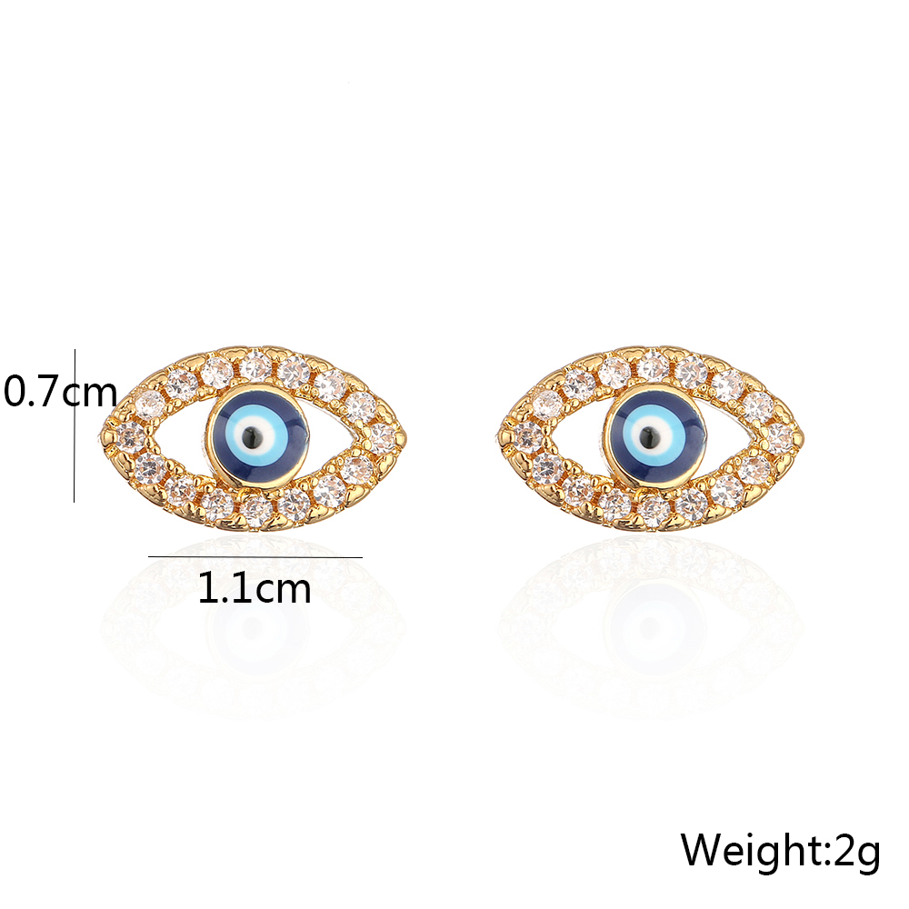 Fashion Plating 18k Gold Micro Inlaid Zircon Eye Copper Ear Stud Earrings display picture 3