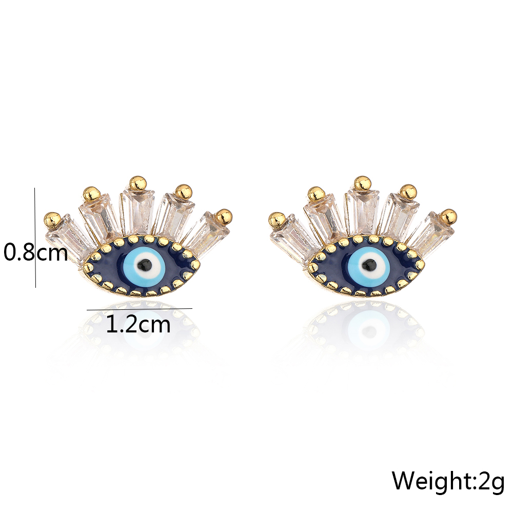 Fashion Plating 18k Gold Micro Inlaid Zircon Eye Copper Ear Stud Earrings display picture 4