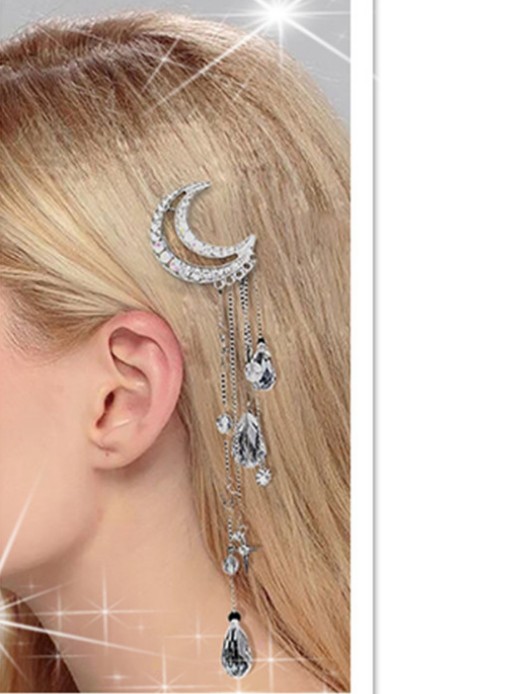 Fashion Tassel Crescent Moon Shape Inlaid Rhinestone Hair Clip display picture 2