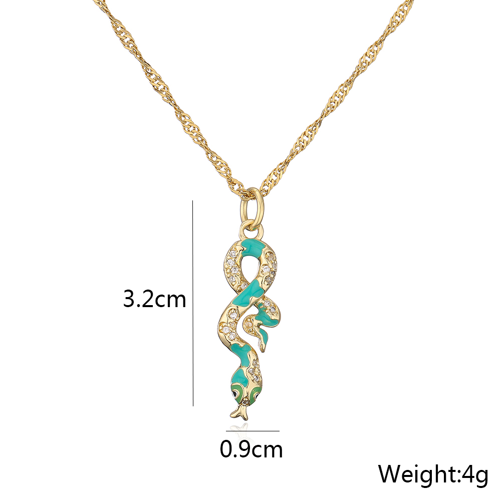 Fashion Copper Plating 18k Gold Micro Inlaid Zircon Drop Oil Snake-shaped Pendant Necklace display picture 4
