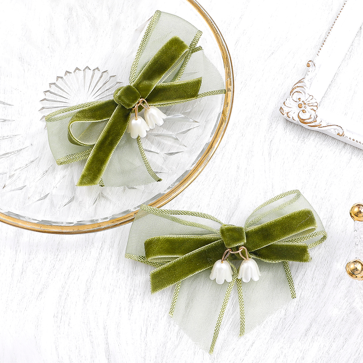 Summer Lily Pendant Sweet Avocado Color Alloy Bowshaped Barrettes Hair Accessory display picture 1