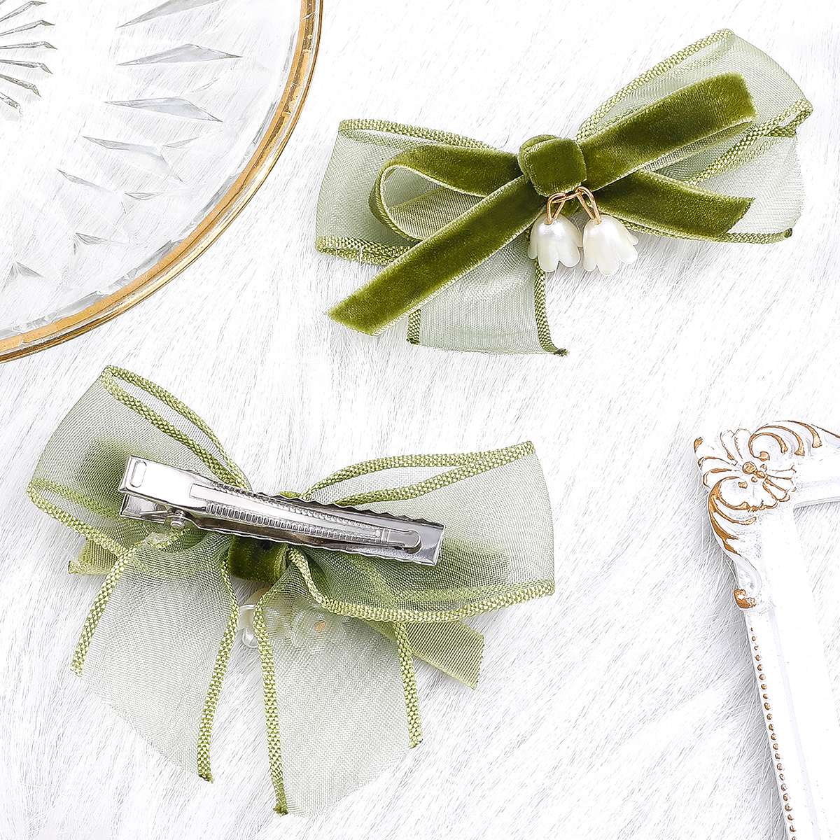 Summer Lily Pendant Sweet Avocado Color Alloy Bowshaped Barrettes Hair Accessory display picture 2