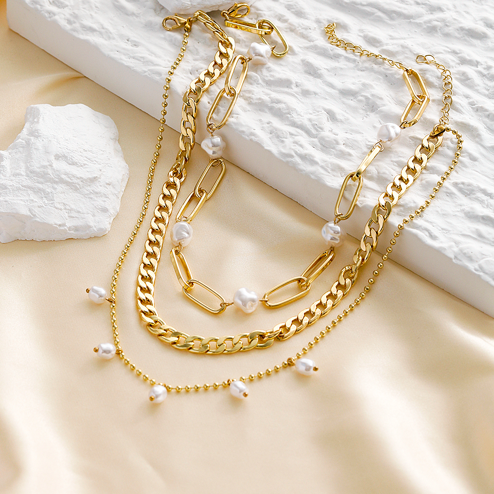 Mode Kreative Gold Überzogene Perle Perlen Multi-schicht Schlüsselbein Kette Halskette display picture 2