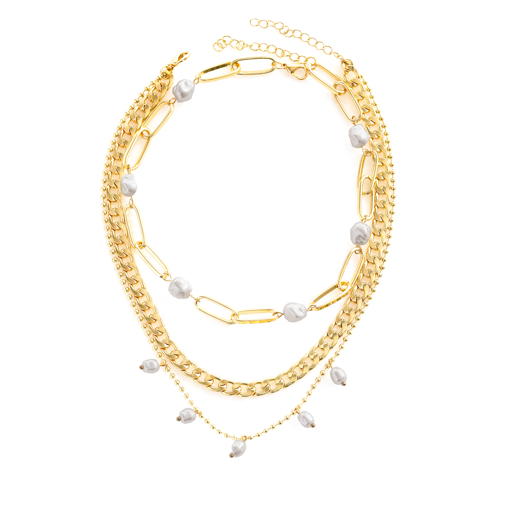Fashion Creative Gold Plated Pearl Beaded Multi-layer Clavicle Chain Necklace display picture 3