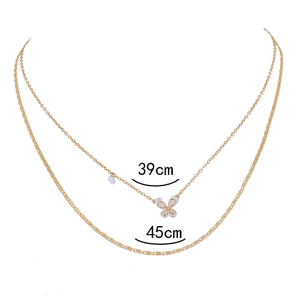 New Fashion Bow Pendant Zircon Clavicle Chain Double Layer Copper Necklace Suit display picture 9