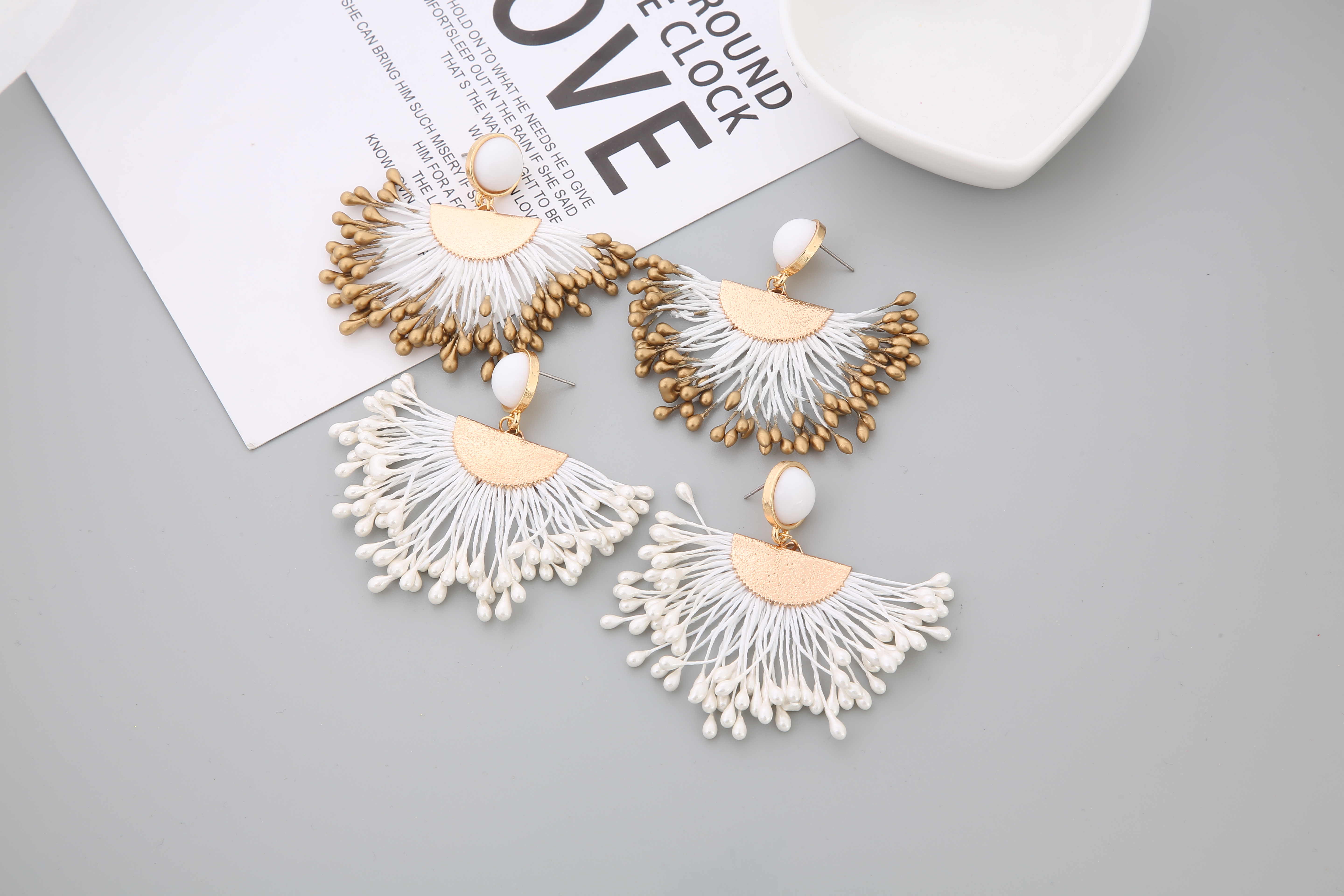 Europe And America Cross Border New Handmade Bead Tassel Earrings Fashion Personality Dried Flower Flower Eardrops Earrings display picture 2