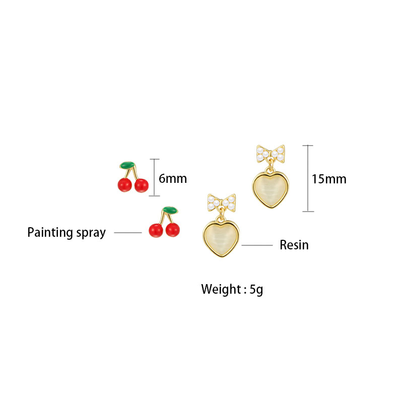 Cherry Pearl Heart-shaped Cute Opal Ear Studs display picture 1