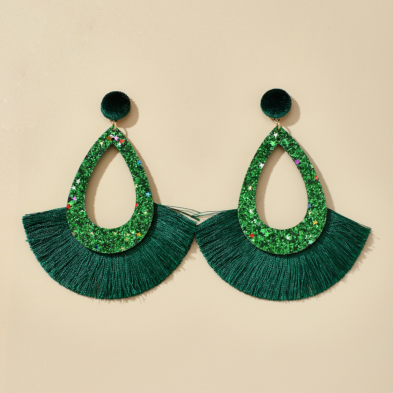 Ethnic Style Inlaid Imitation Opal Tassel Fan-shaped Earrings display picture 7