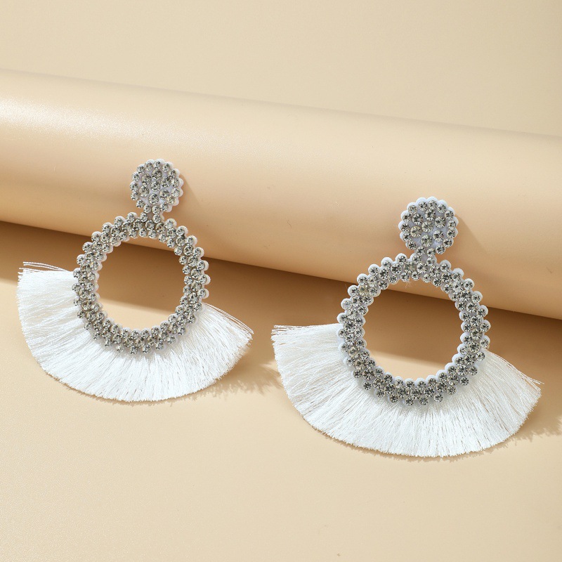 Ethnische Stil Intarsien Nachahmung Opal Quaste Fan-förmigen Ohrringe display picture 10