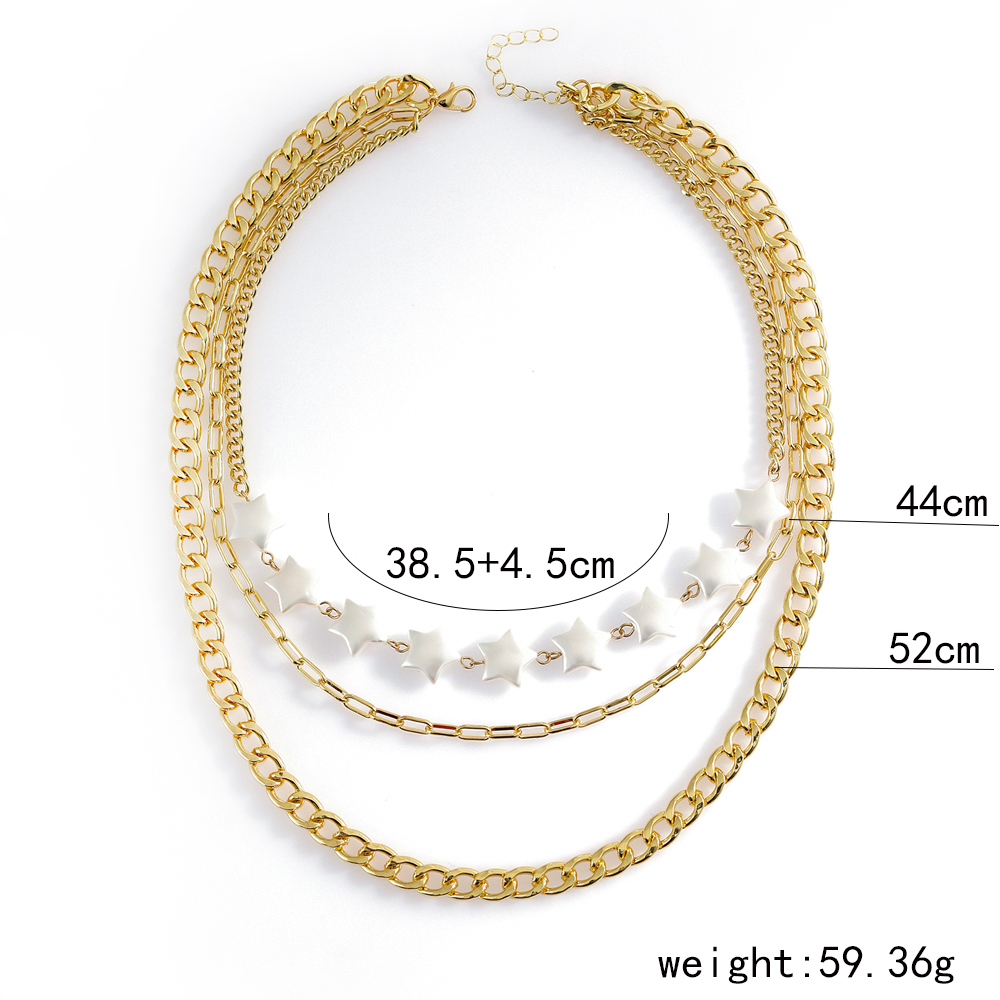 Fashion Elegant Gold Plated White Star Beaded Multi-layer Clavicle Chain Necklace display picture 4