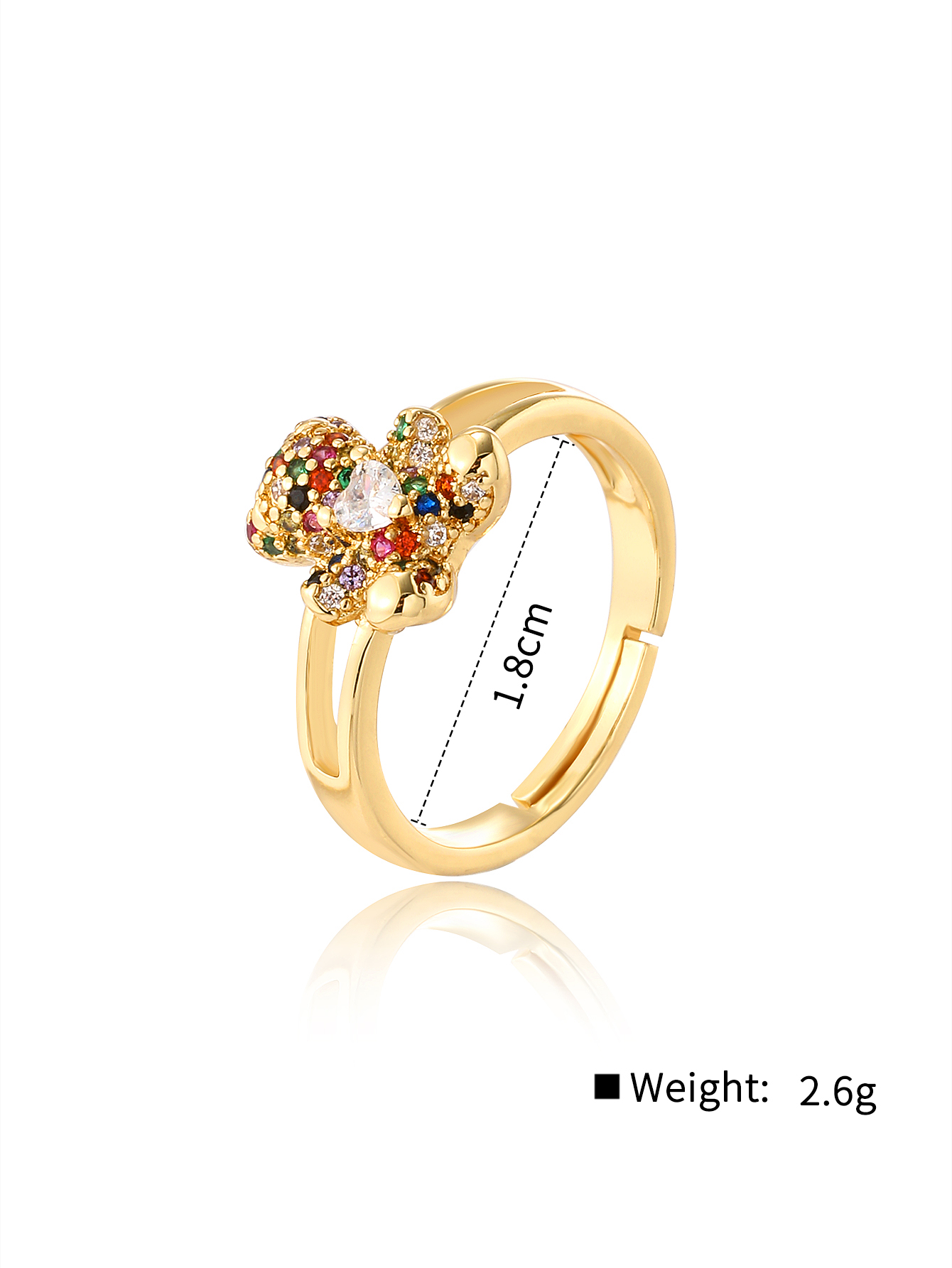 New Fashion Bear Plating 18k Golden Zircon Adjustable Copper Ring display picture 3
