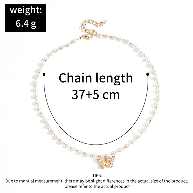 Fashion Elegant Imitation Pearl Beaded Rhinestone Inlaid Butterfly Pendant Clavicle Chain Necklace display picture 2